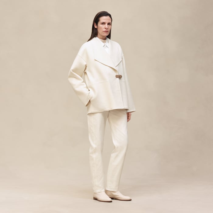 Blanc Naturel Cashmere Coat With Shawl Collar
