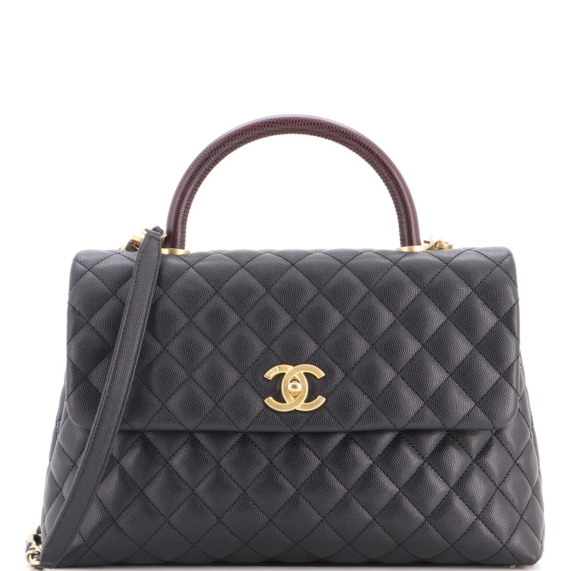 Coco Top Handle Bag Quilted Caviar Medium