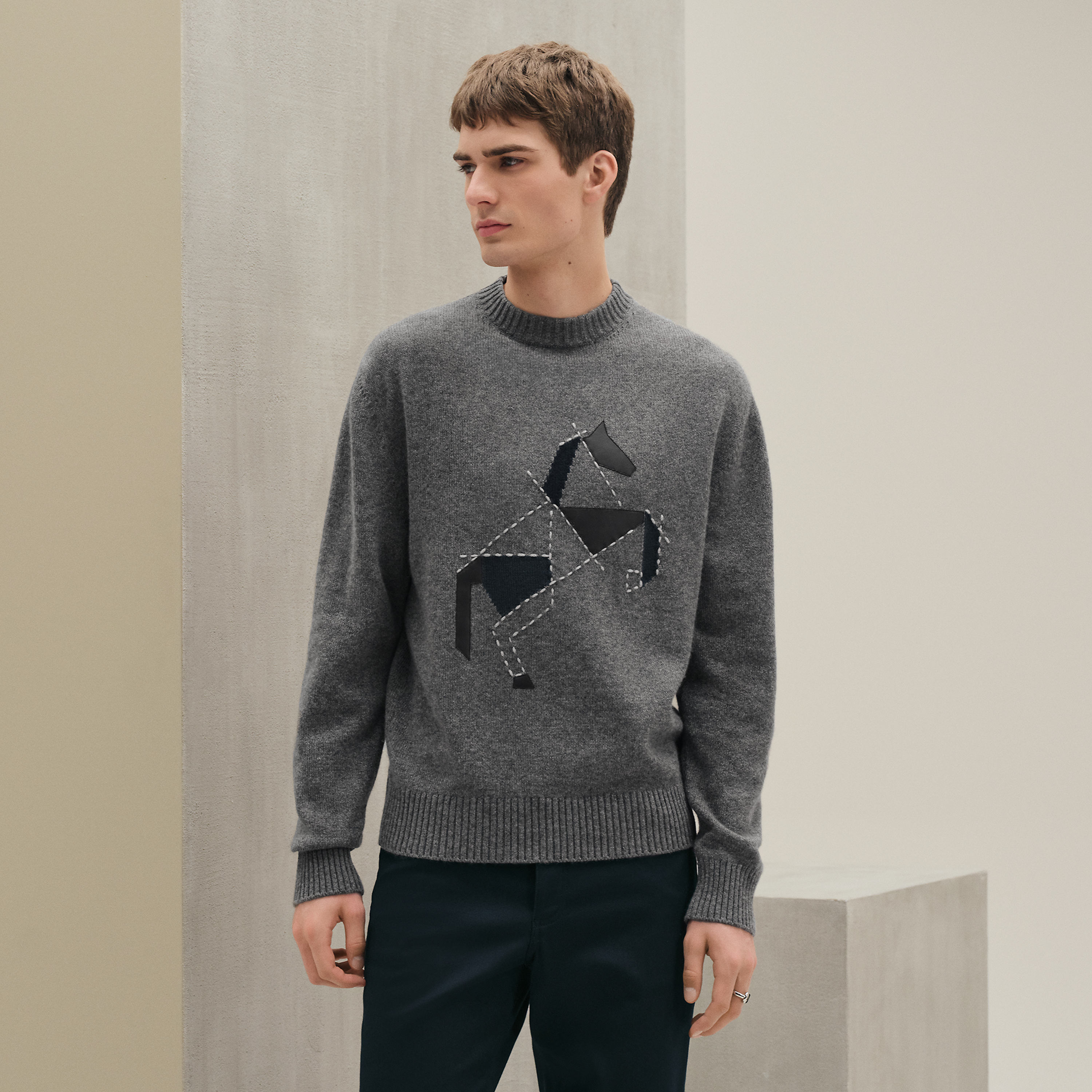Cashmere "Cheval tangram" crewneck sweater