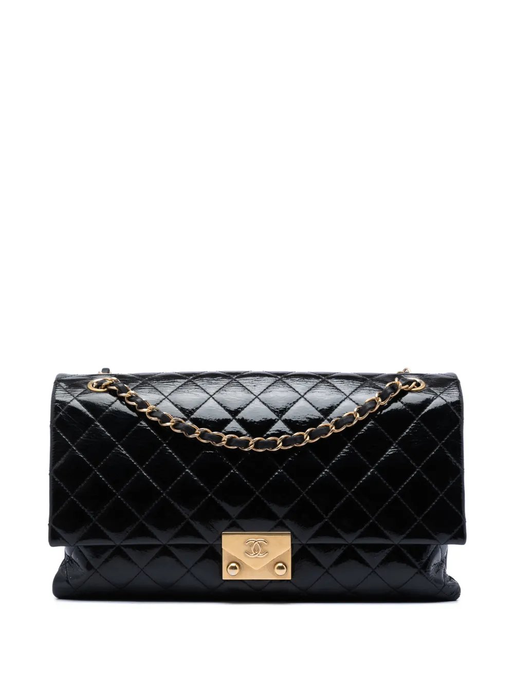 2015-2016 Quilted Crinkled Patent Pagoda Accordion Flap shoulder bag