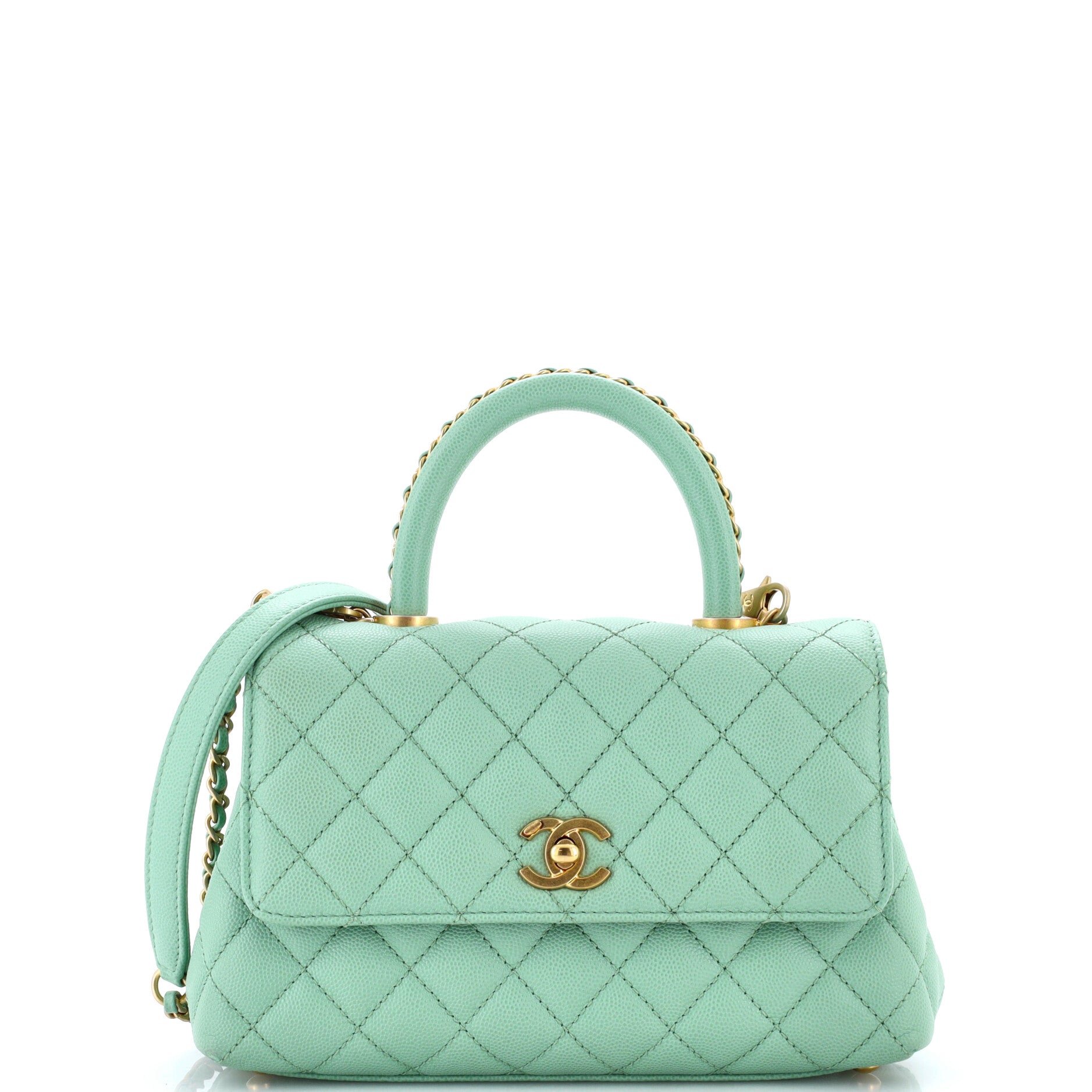 Coco Top Handle Bag Quilted Caviar with Chain Detail Handle Mini