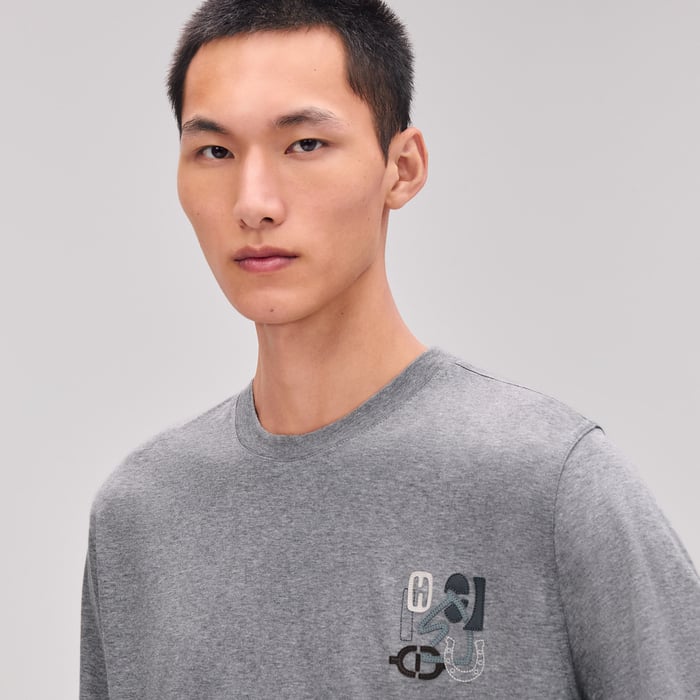 Gris "H Puzzle" T-shirt With Leather Detail