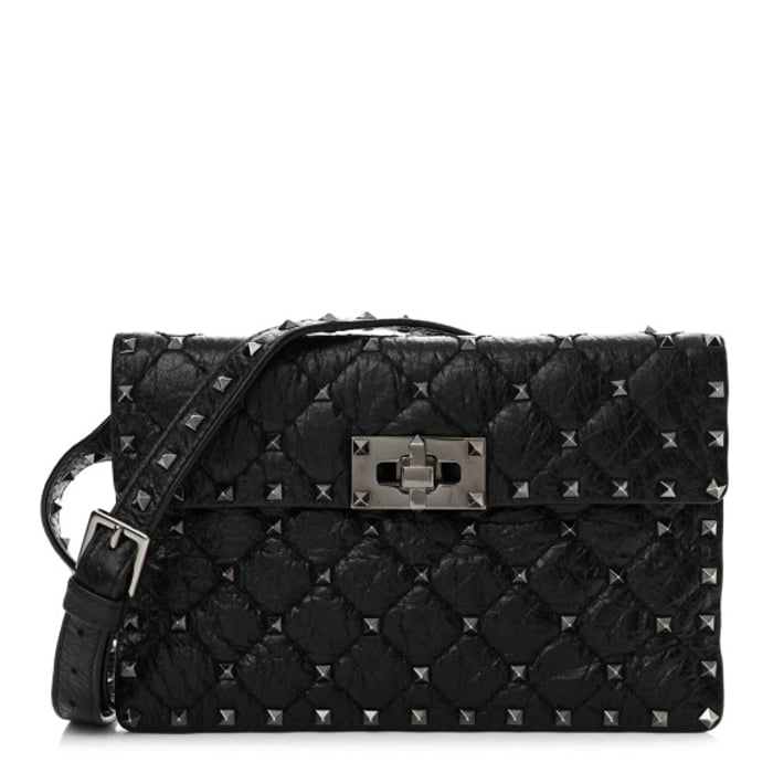 Valentino Garavani Craquele Nappa Rockstud Spike Crossbody Bag Black