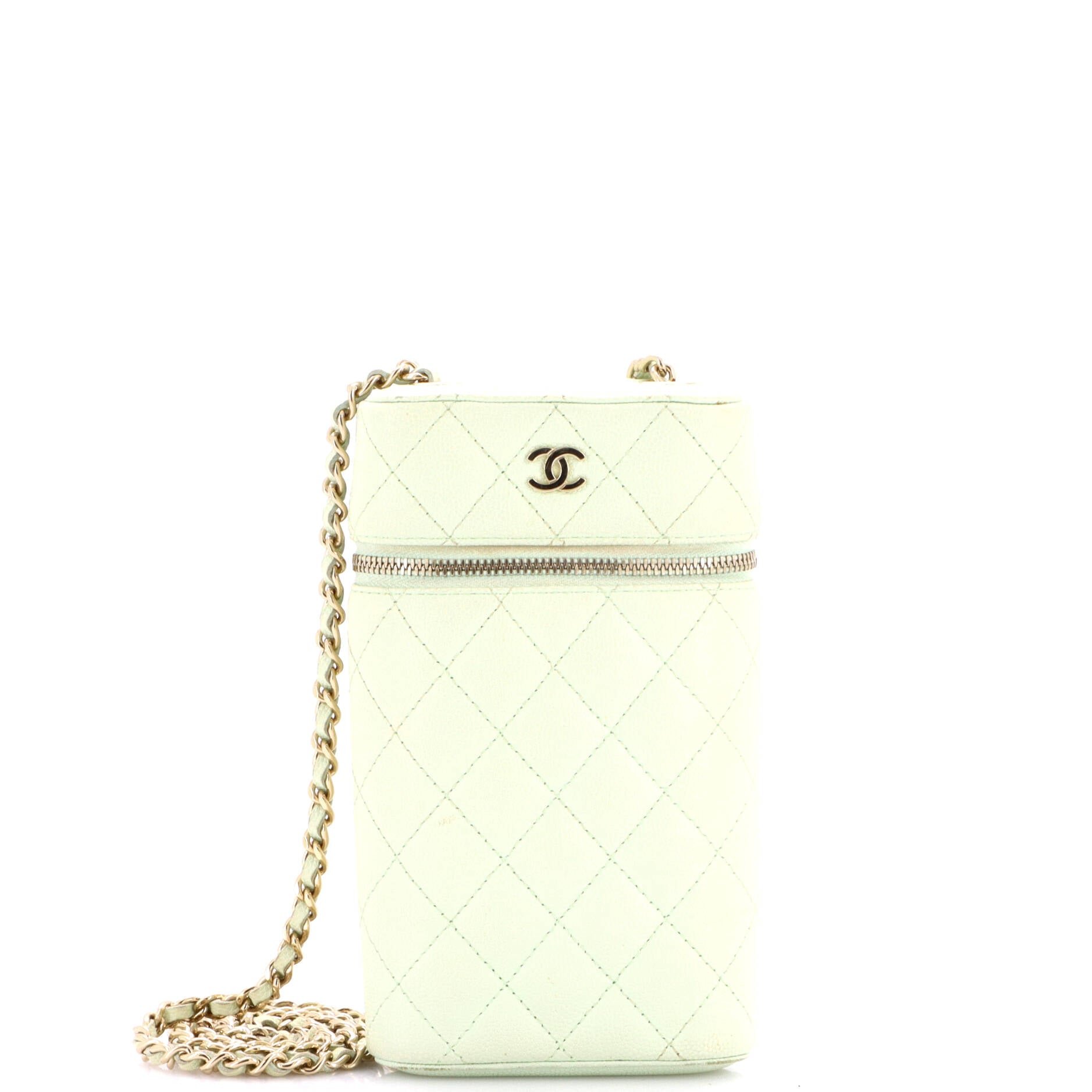 Classic Vanity Phone Holder with Chain Quilted Caviar