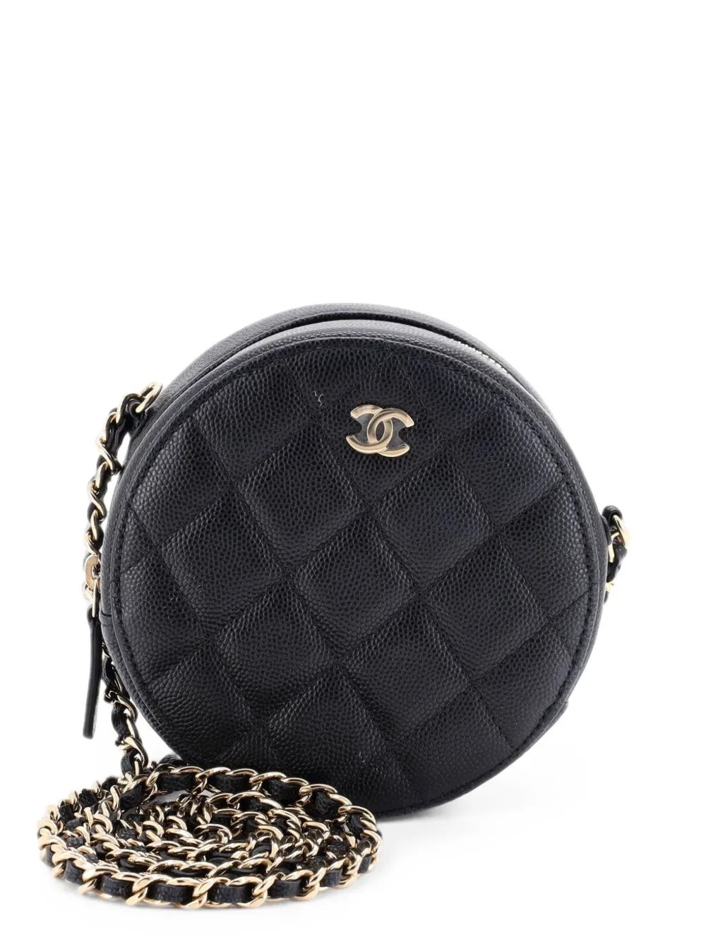 Round Clutch with Chain Quilted Caviar Mini crossbody bag