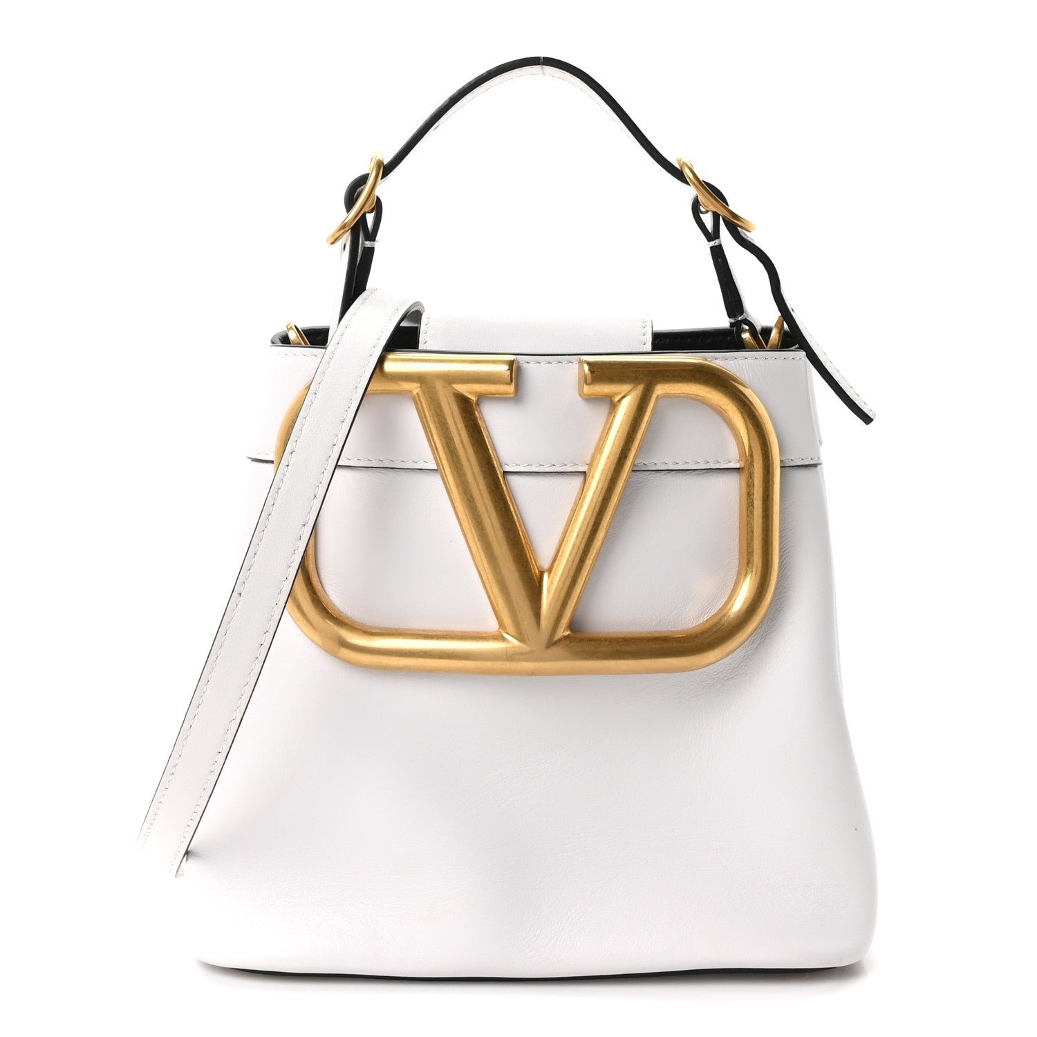 Valentino Garavani Nappa Mini Vlogo Bucket Bag White