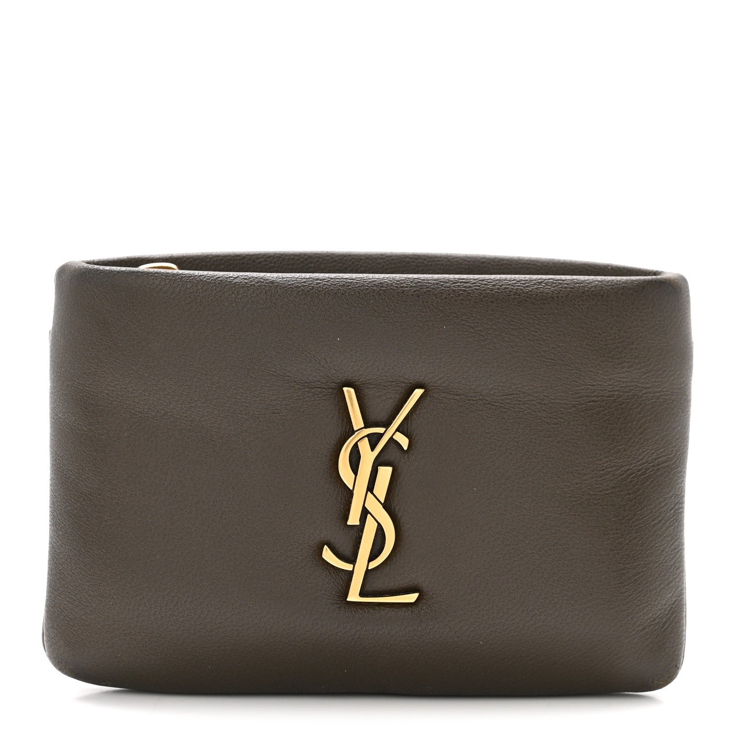 Saint Laurent Padded Lambskin Monogram Zip Card Holder Light Musk
