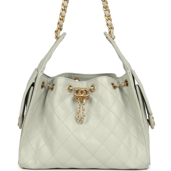 Chanel Small 25 Hobo Bag Light Green Caviar Antique Gold Hardware