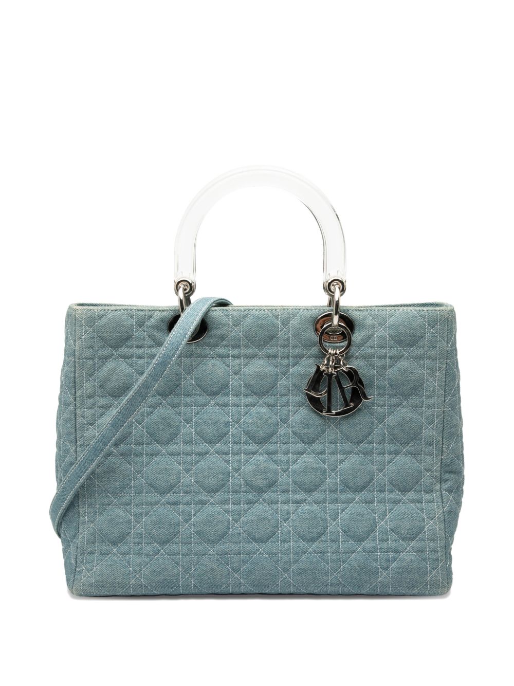 1999 Large Denim Cannage Acrylic Handles Lady Dior satchel