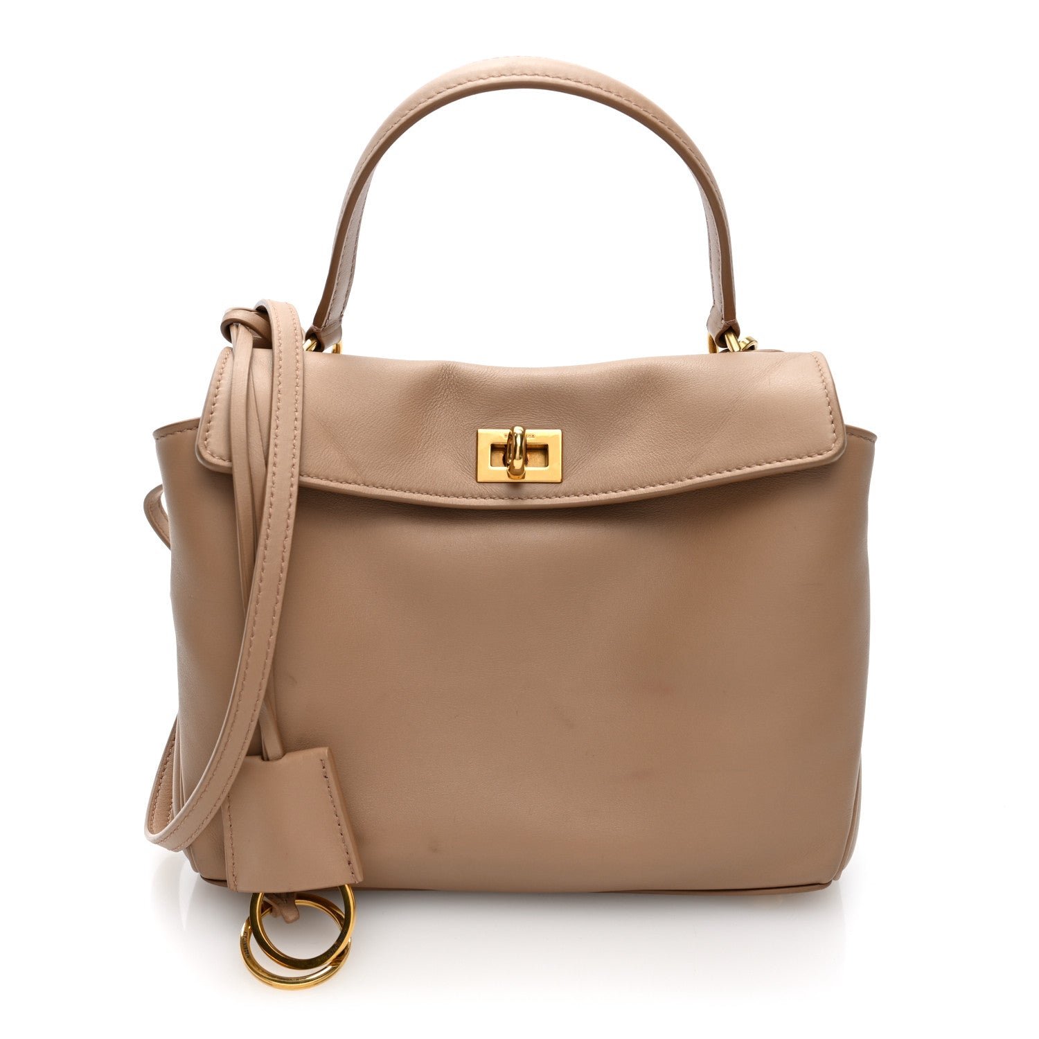 Balenciaga Natural Smooth Calfskin Mini Rodeo Top Handle Handbag Latte