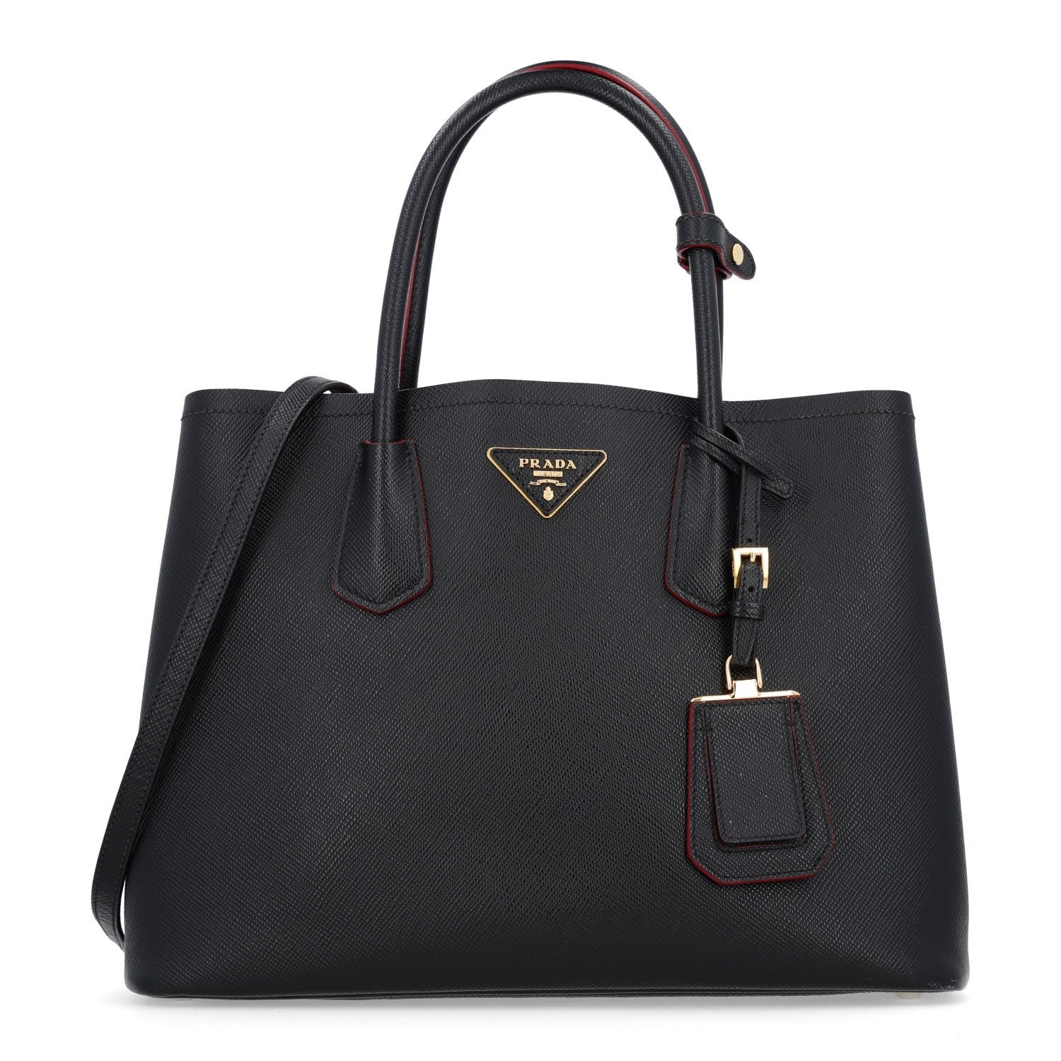 Prada Saffiano Cuir Medium Double Bag Black Fuoco