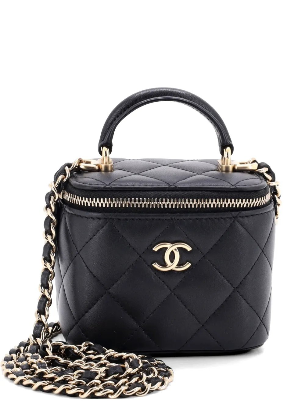 Classic Top Handle Vanity Case with Chain Quilted Lambskin Mini crossbody bag