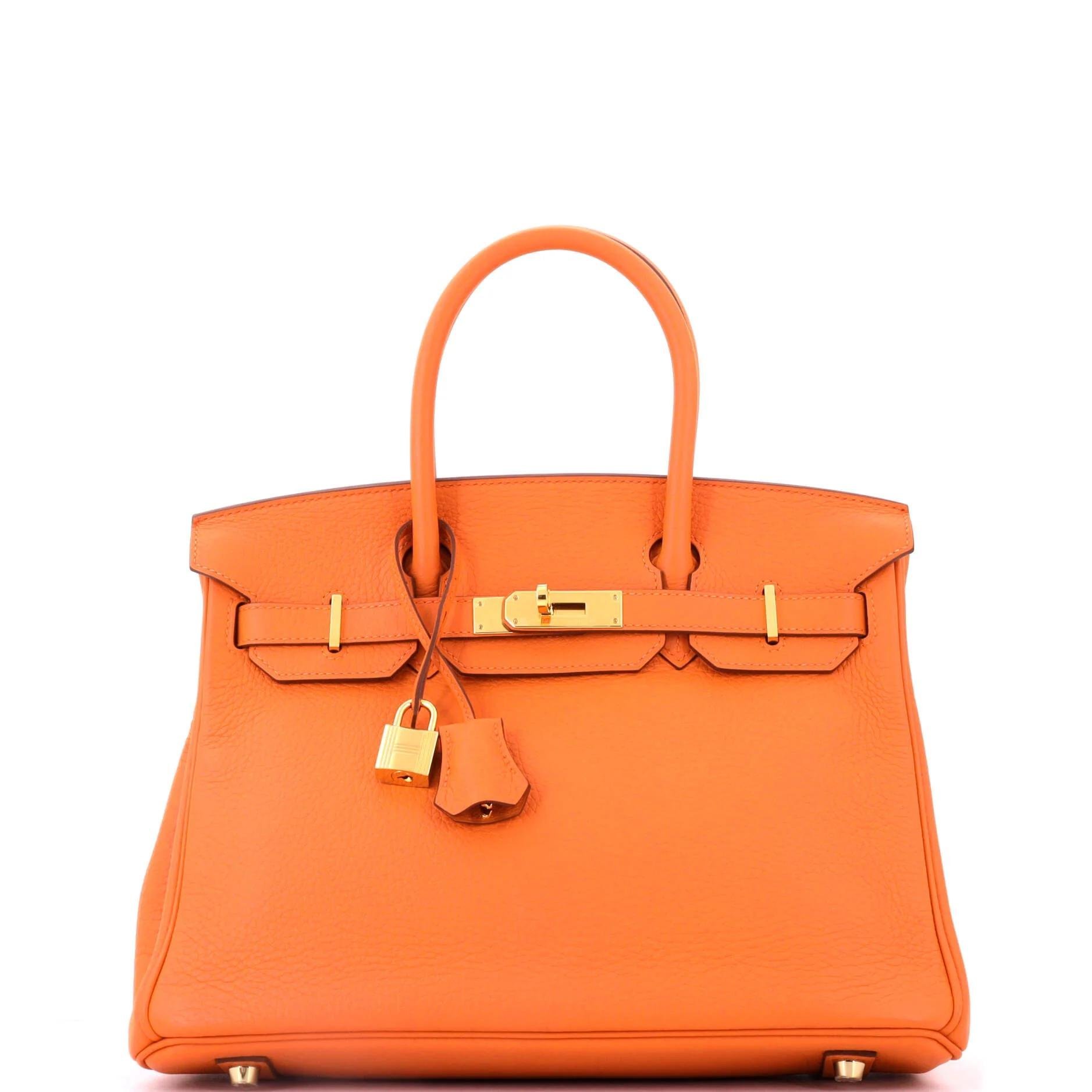 Hermes Birkin 30 Handbag Orange Clemence Leather 2015