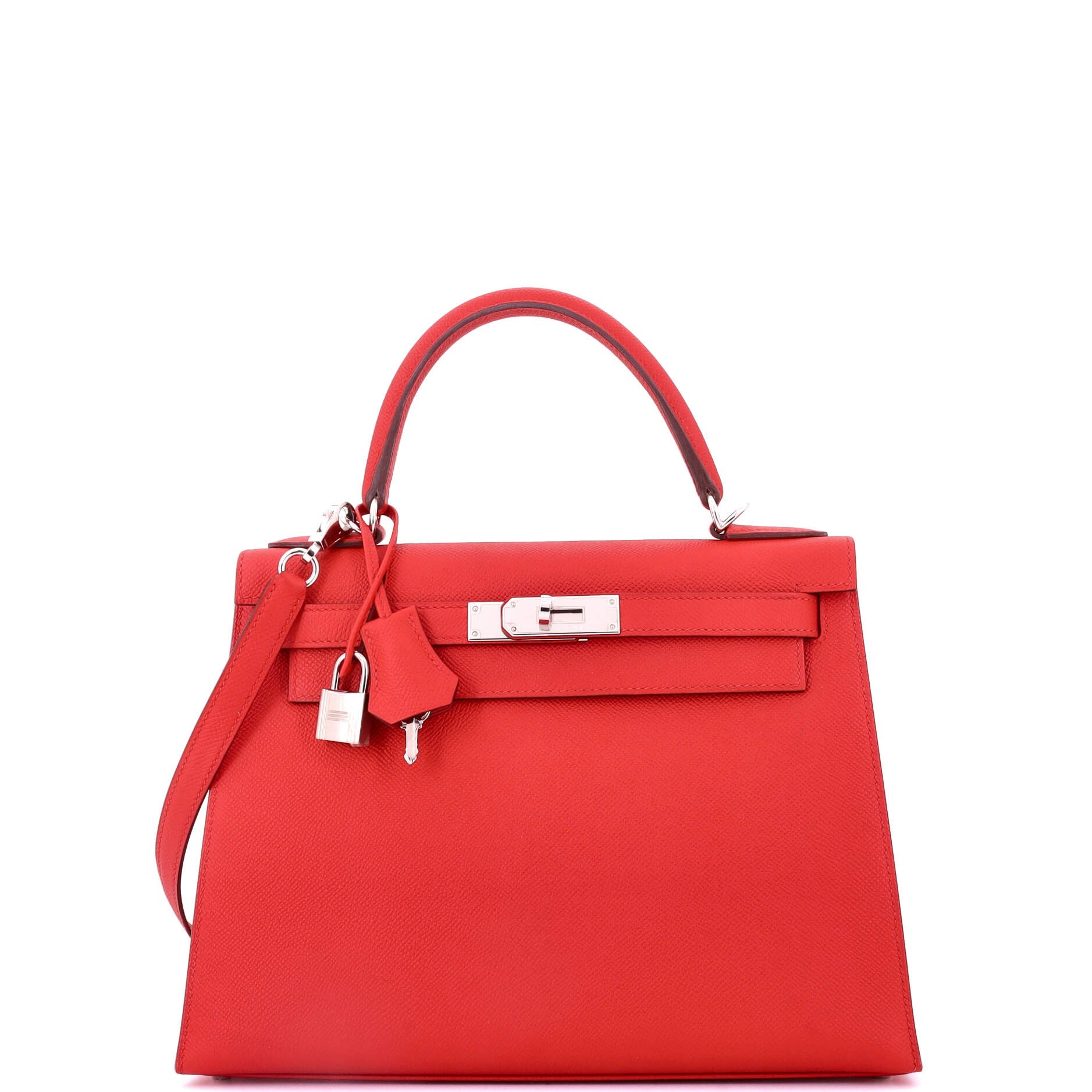 Hermes Kelly Handbag Rouge Tomate Epsom with Palladium Hardware 28