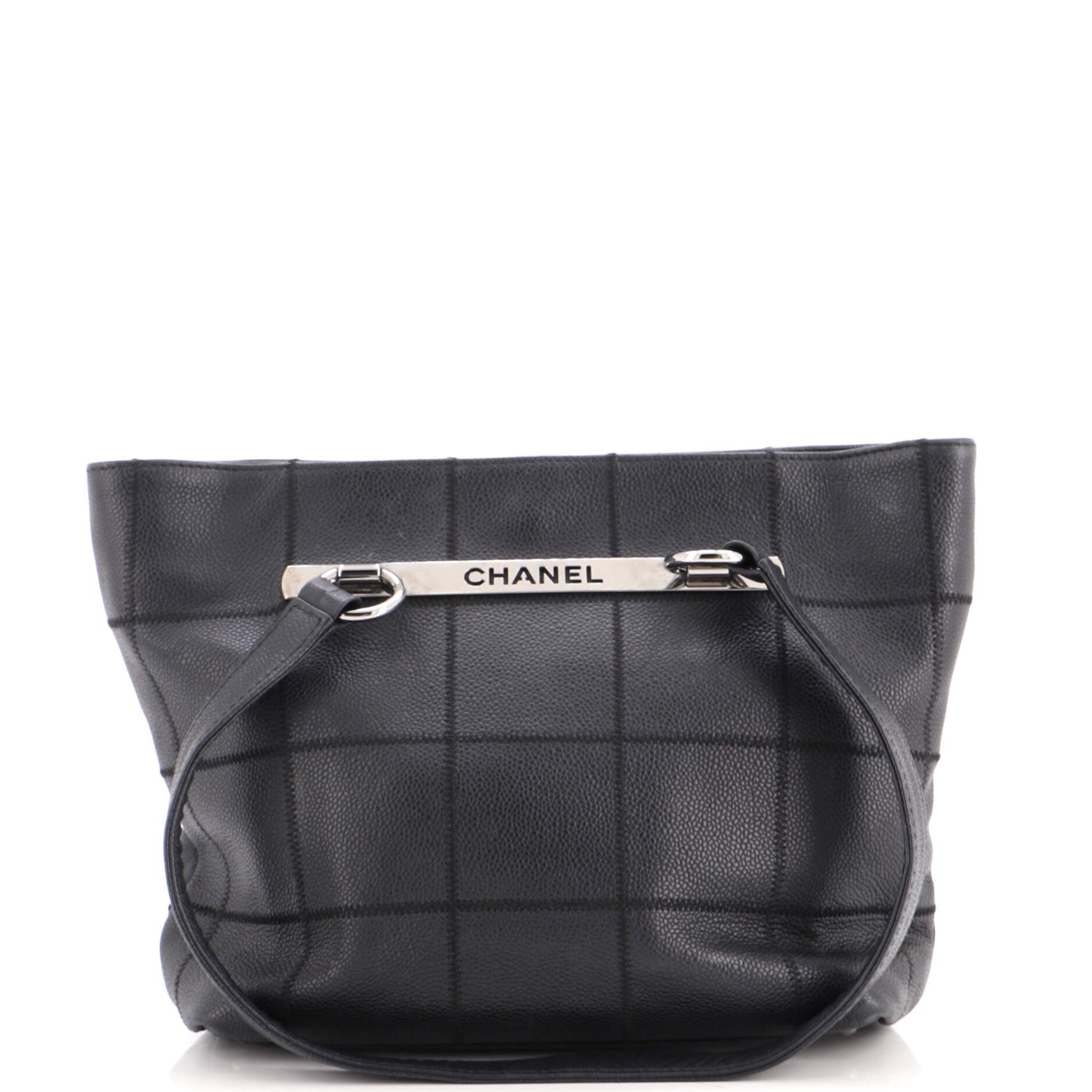 Square Stitch Tote Caviar Medium