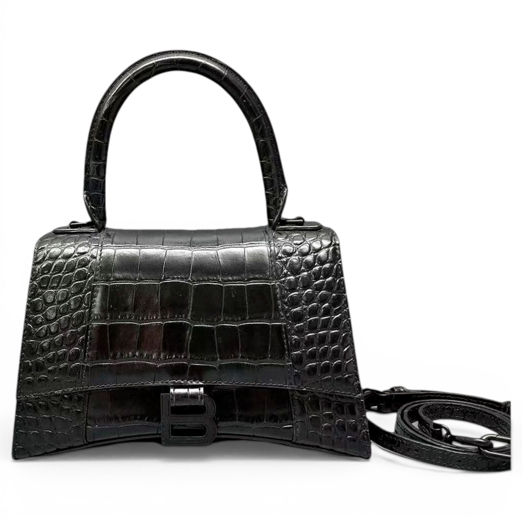 Hourglass leather handbag