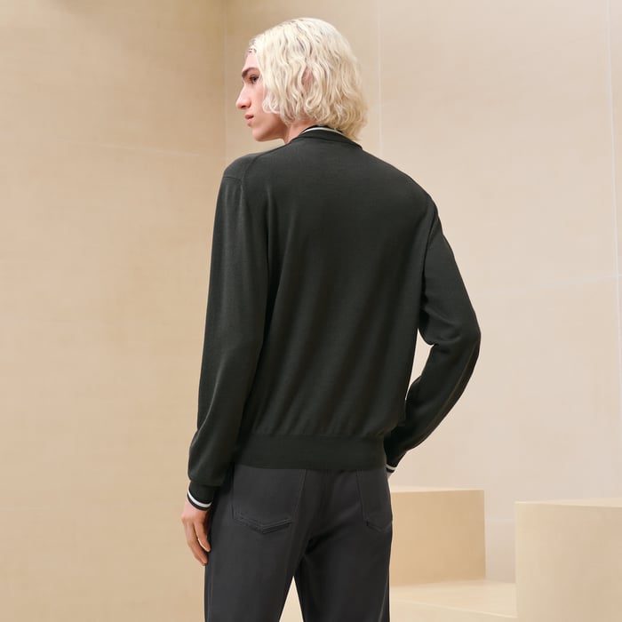Kaki "Rayures & Twist" Zipped Jacket