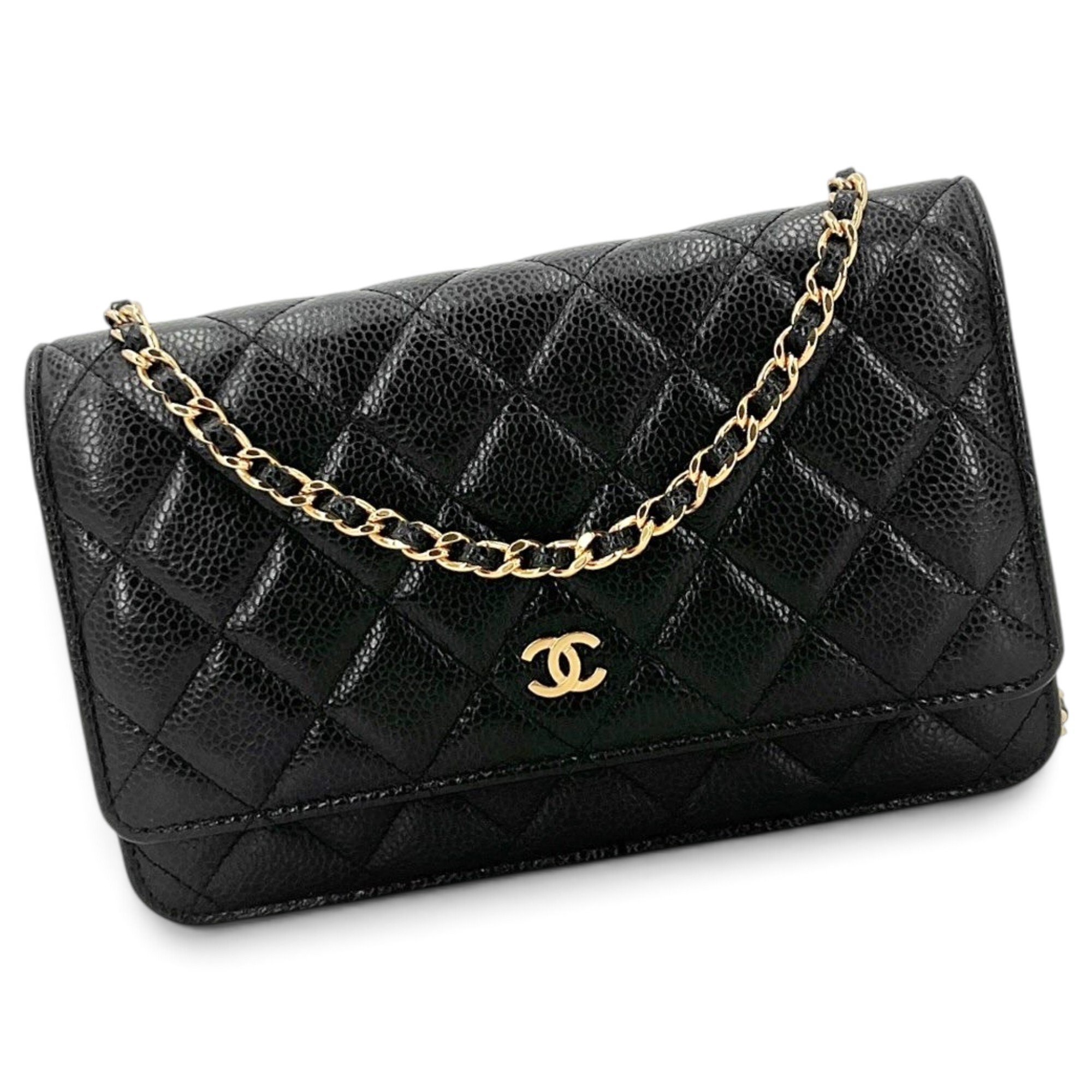 Trendy CC Wallet on Chain leather handbag