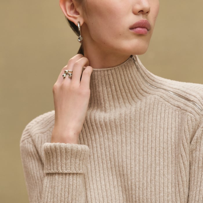 Beige Camel Long-sleeve Cropped Sweater
