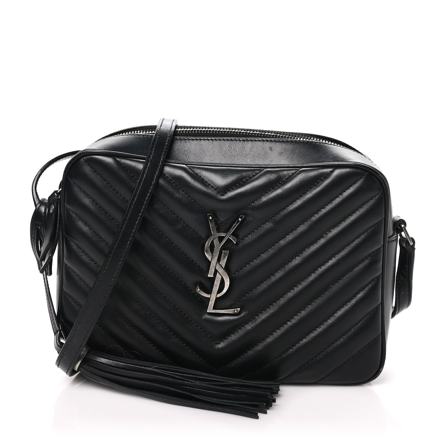 Saint Laurent Calfskin Matelasse Monogram Lou Camera Bag Black