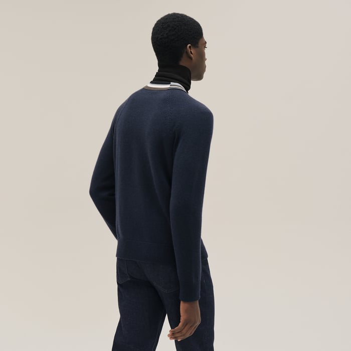 Marine Cashmere "Rayures Asymetriques" Buttoned Cardigan
