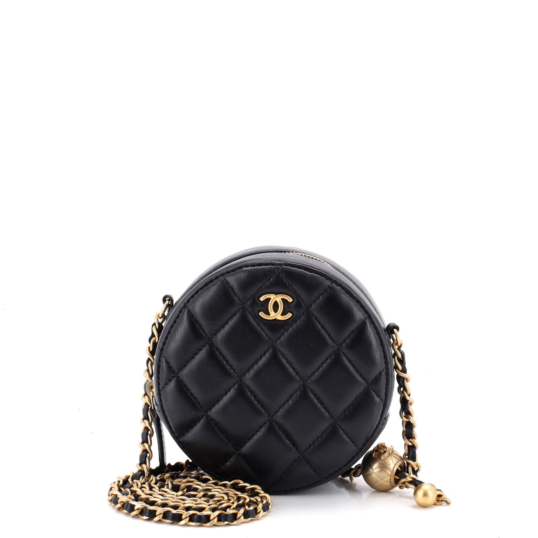 Pearl Crush Round Clutch with Chain Quilted Lambskin