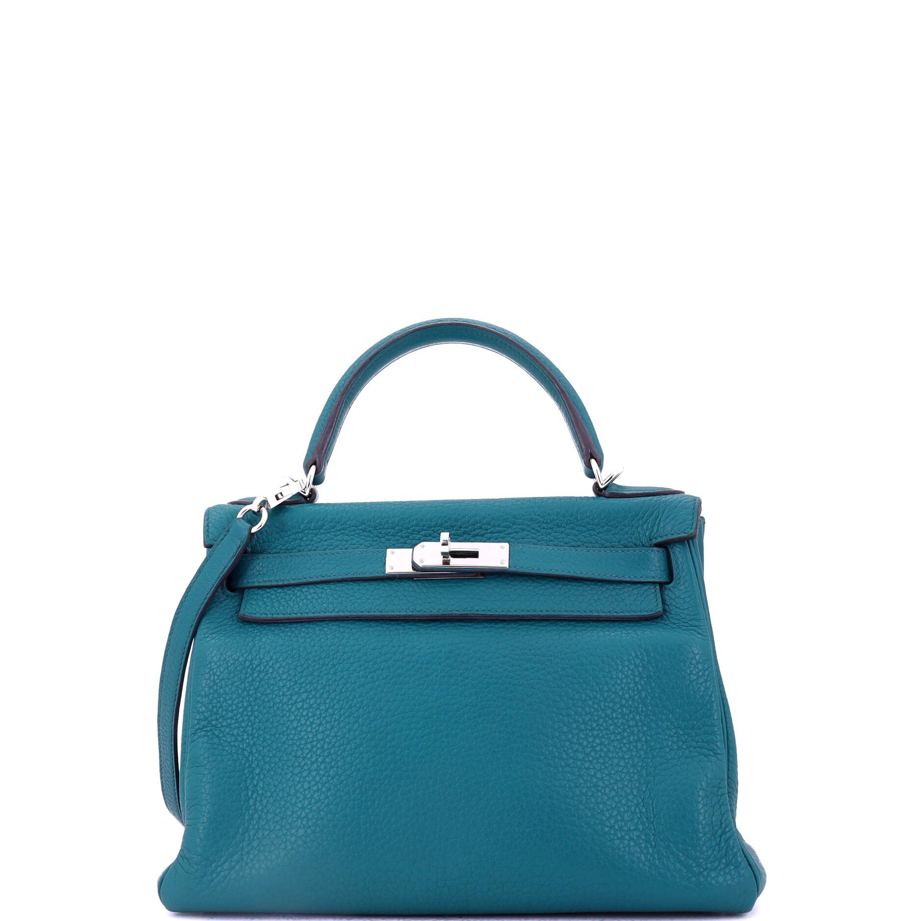 Hermes Kelly Handbag Bleu Izmir Clemence with Palladium Hardware 28