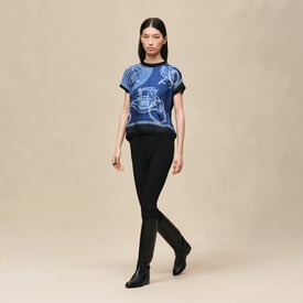 "Ex-Libris a Main Levee" short-sleeve twillaine sweater