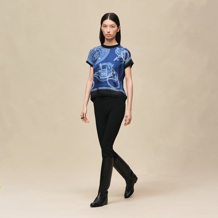 Bleu Lagune "Ex-libris a Main Levee" Short-sleeve Twillaine Sweater