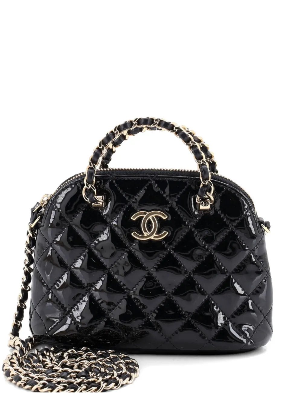 CC Dome Zip Quilted Patent Mini crossbody bag