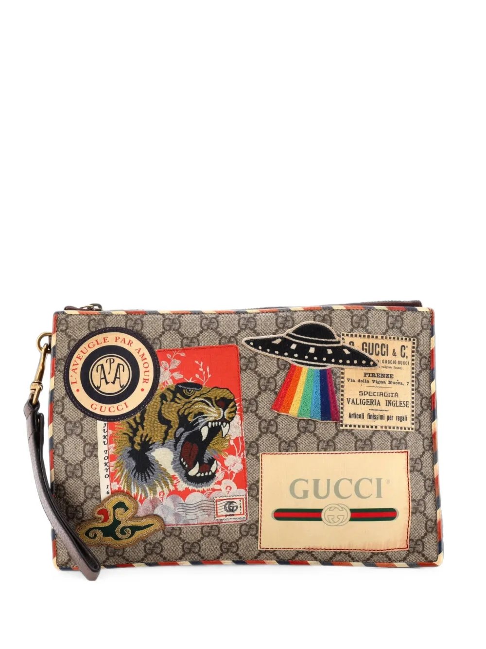 Courrier Pouch GG Coated Canvas with Applique clutch bag