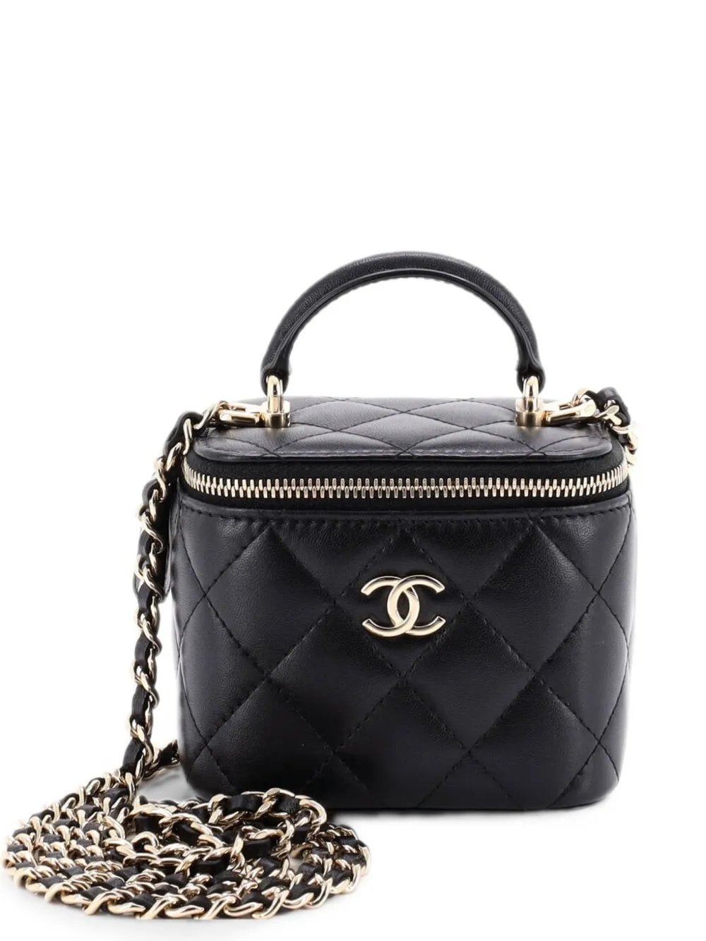 Classic Top Handle Vanity Case with Chain Quilted Lambskin Mini crossbody bag