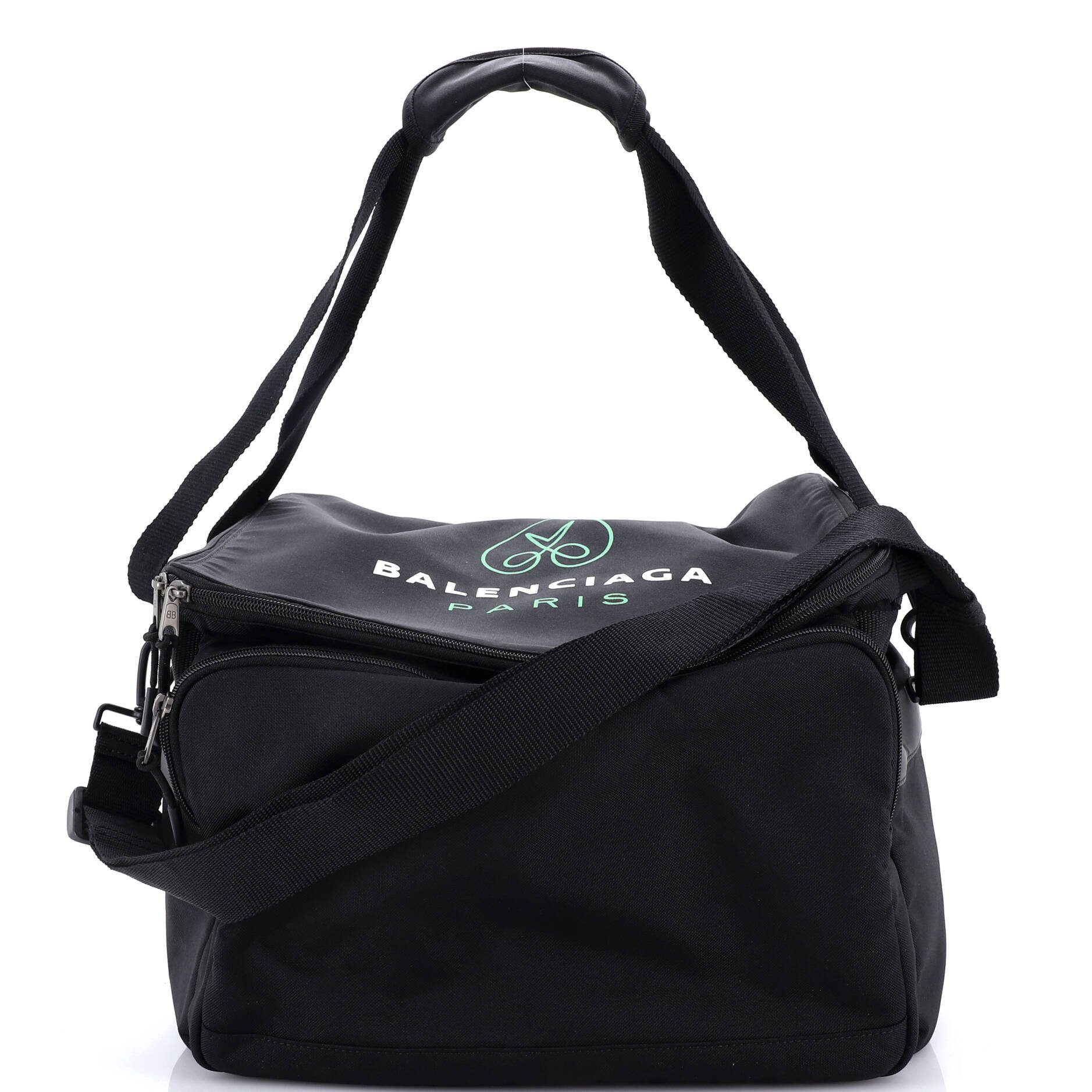 Balenciaga Logo Print Convertible Square Duffle Bag Recycled Nylon