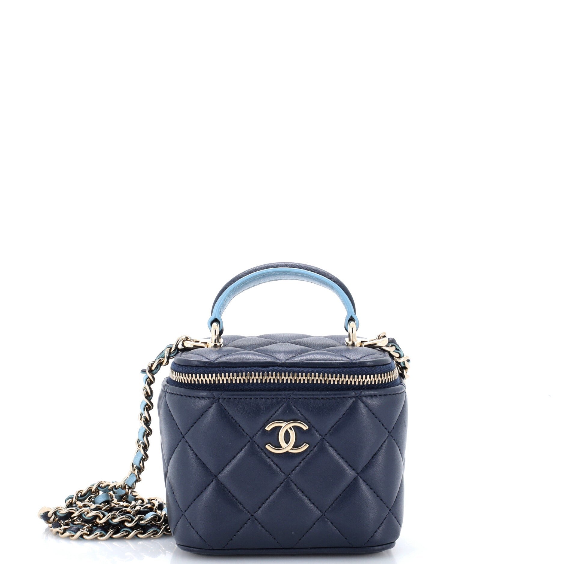 Classic Top Handle Vanity Case with Chain Quilted Lambskin Mini