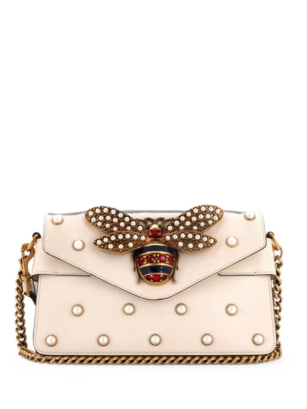 Broadway Pearly Bee Embellished Leather Mini shoulder bag