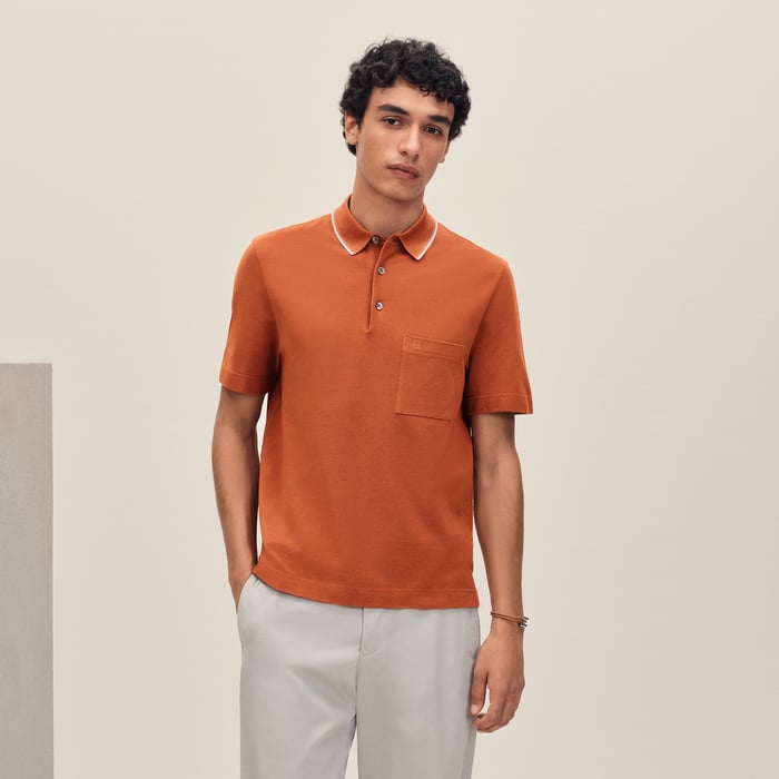 Orange Brûlé "Piqures Sellier" Polo Shirt