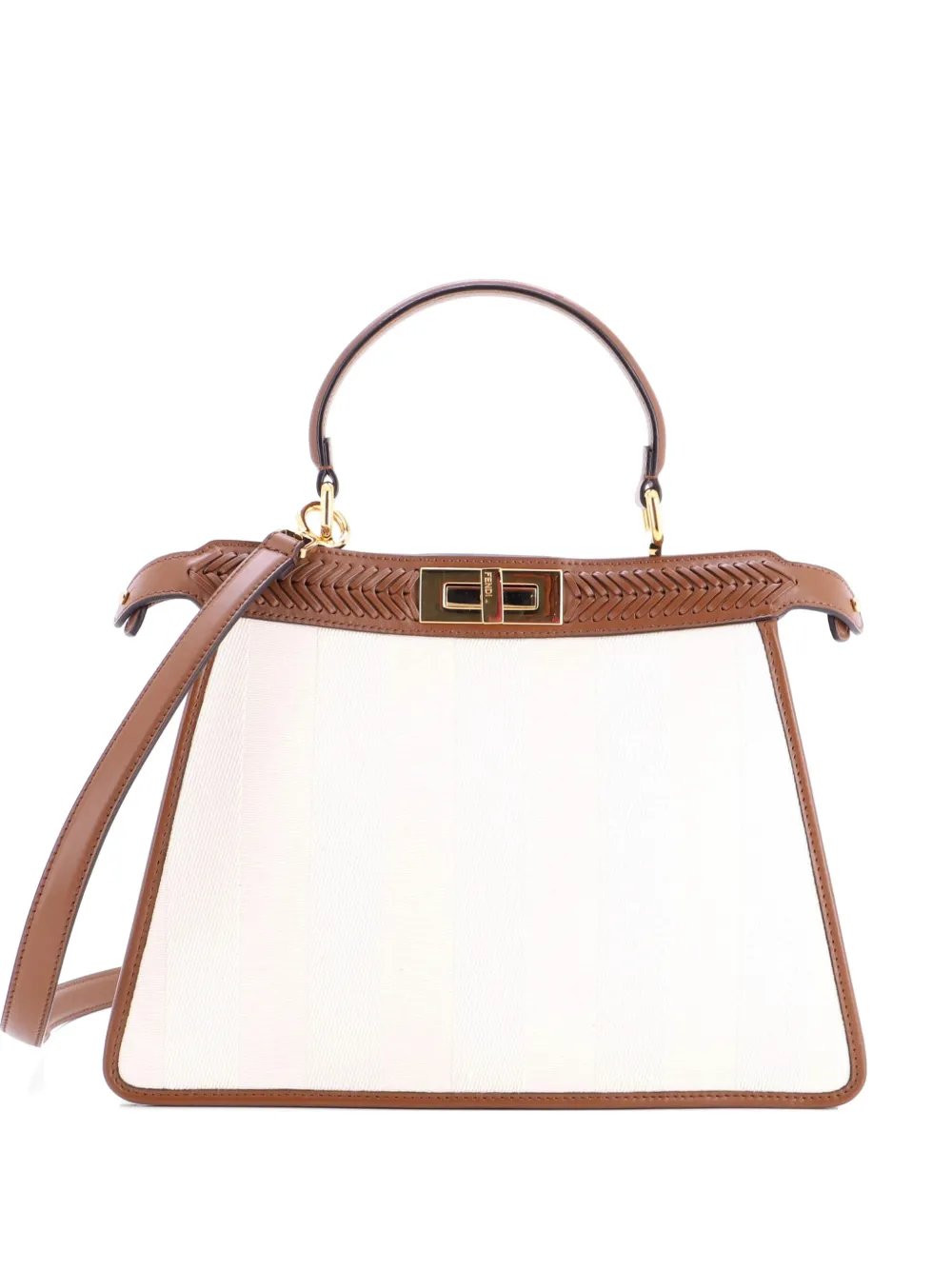 Peekaboo ISeeU Bag Pequin Canvas with Whipstitch Leather Medium satchel
