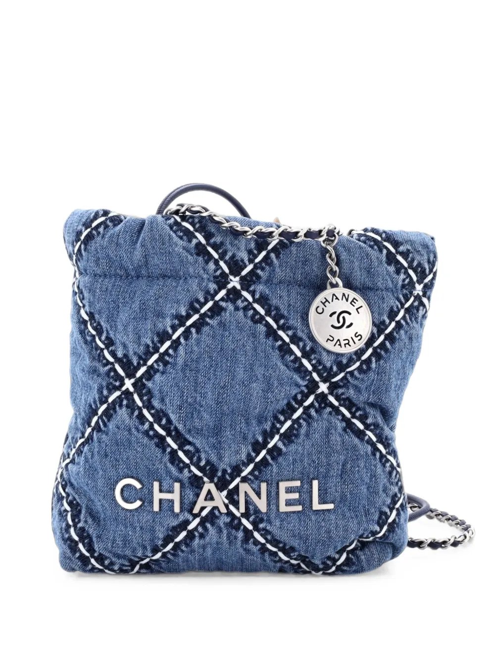 22 Chain Quilted Stitched Denim Mini hobo bag