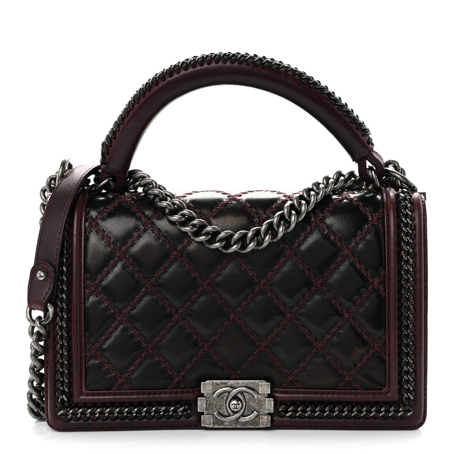 Chanel Goatskin Quilted New Medium Boy Handle Flap Burgundy