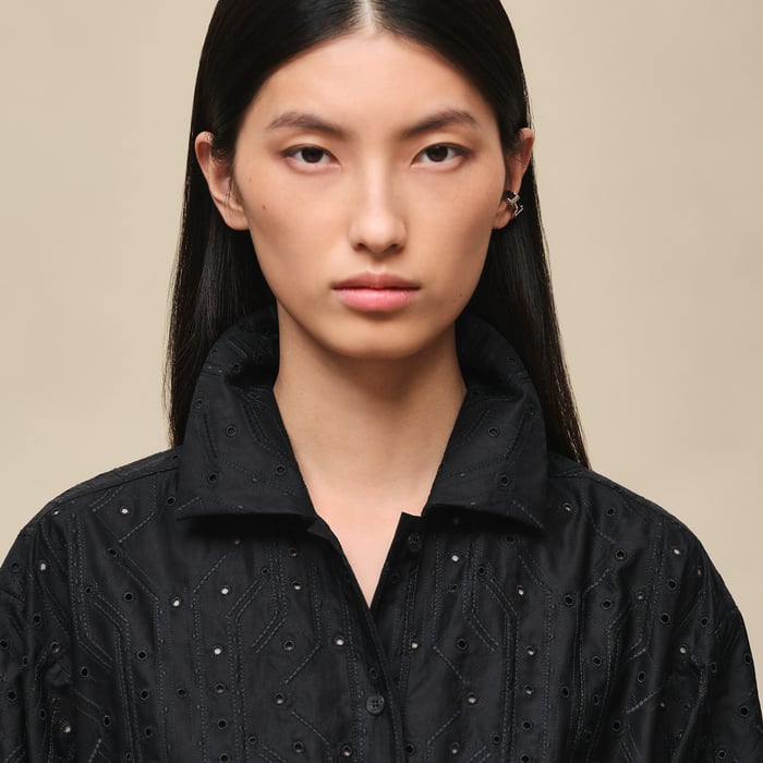 Noir Embroidered Drawstring Dress
