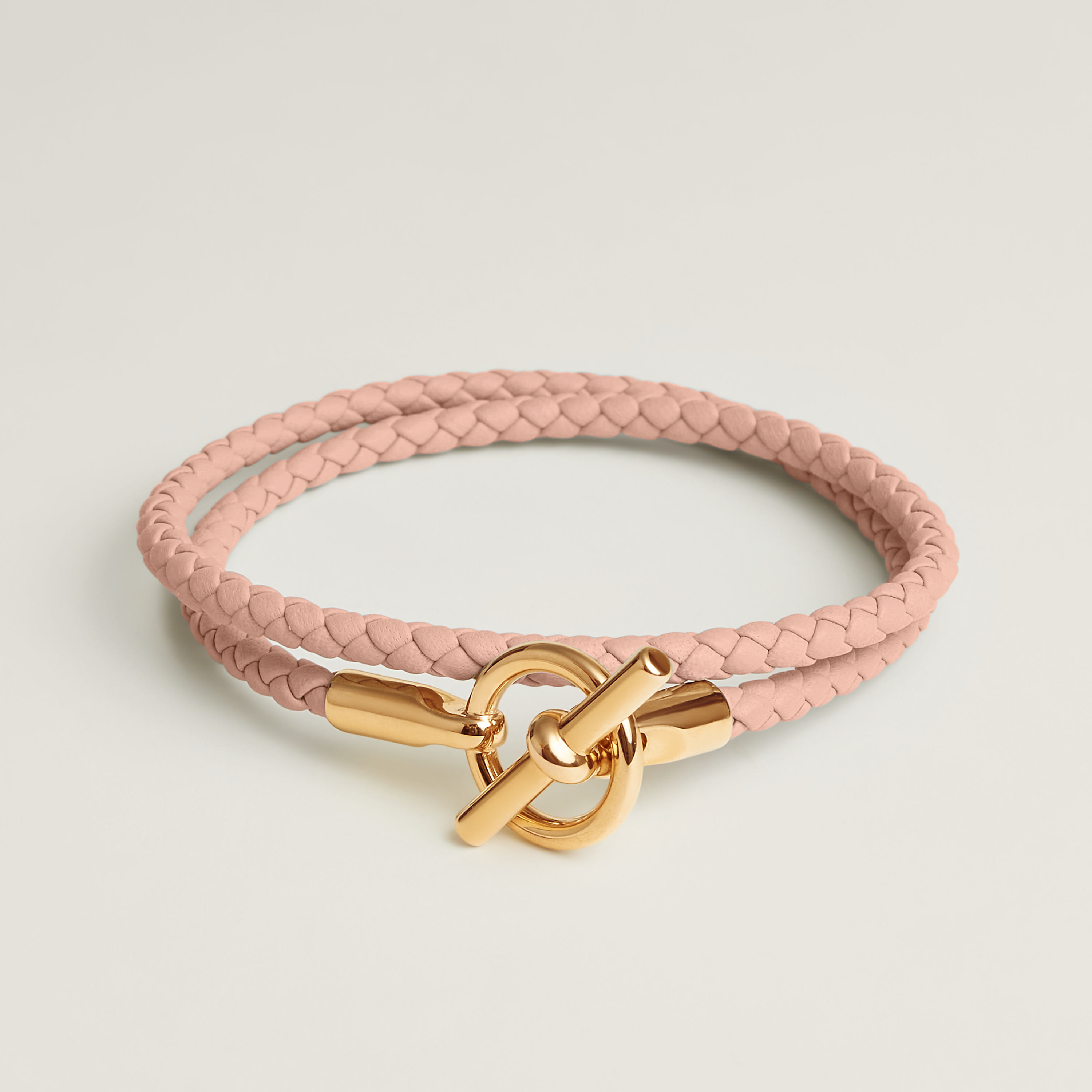 美品 HERMES GLENAN DOUBLE TOUR ブラウン　シルバー Genuine Hermes Glenan Double Tour Leather Wrap Braided Bracelet