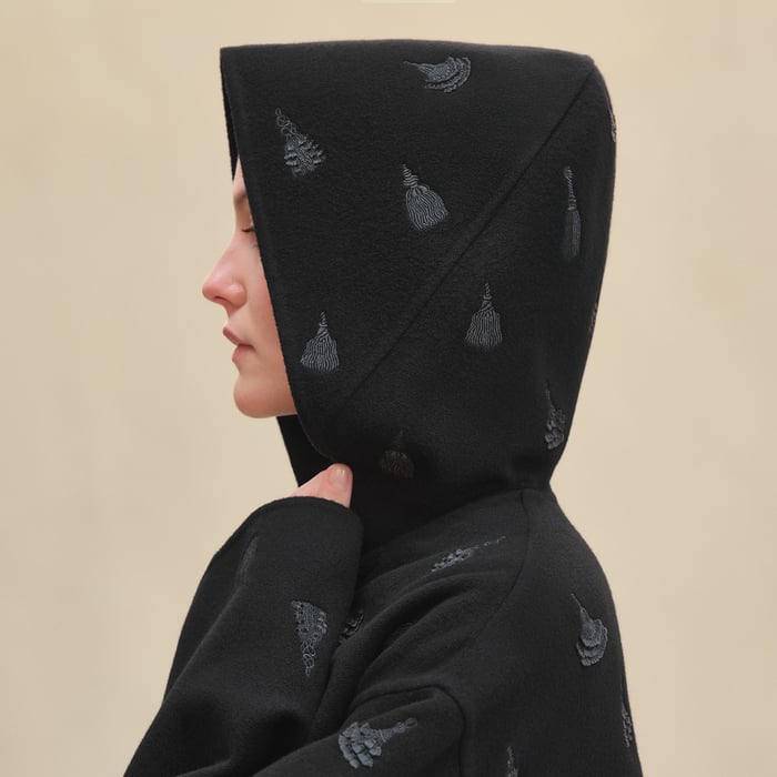 Noir Hooded Embroidered Jacket