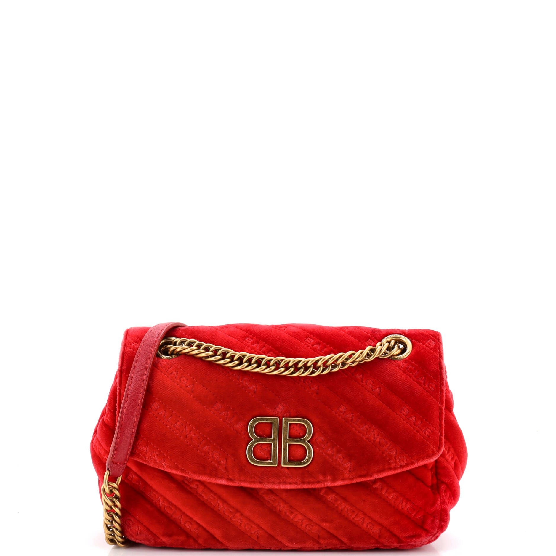 BB Chain Round Shoulder Bag Quilted Velvet Small