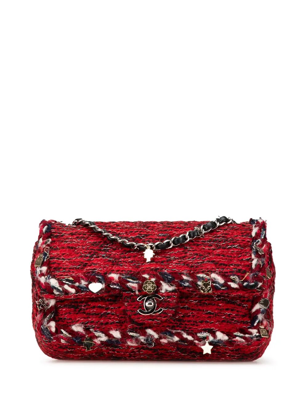 2017-2018 Medium Tweed Braided charms Double Flap shoulder bag