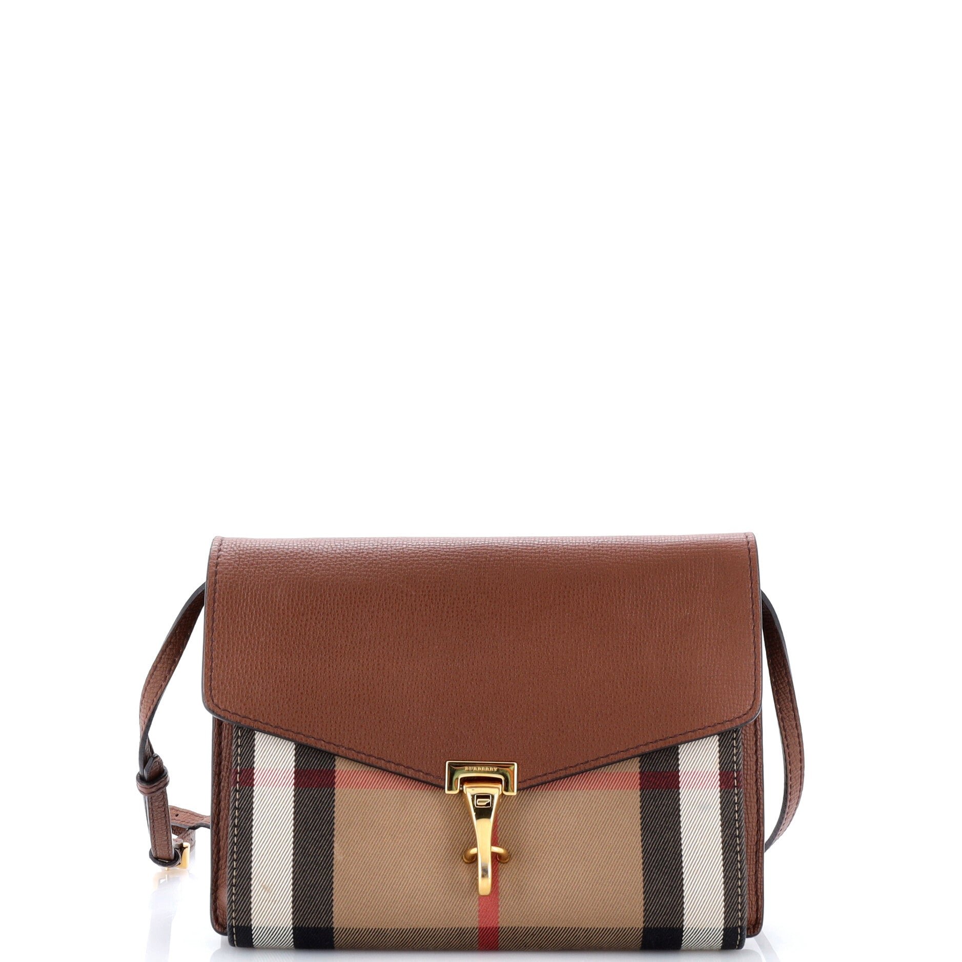 Macken Crossbody Bag Leather and House Check Canvas Small