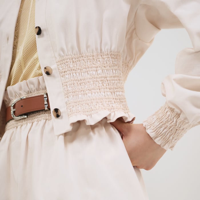 Blanc Naturel Jacket With Smock Embroidered Waist