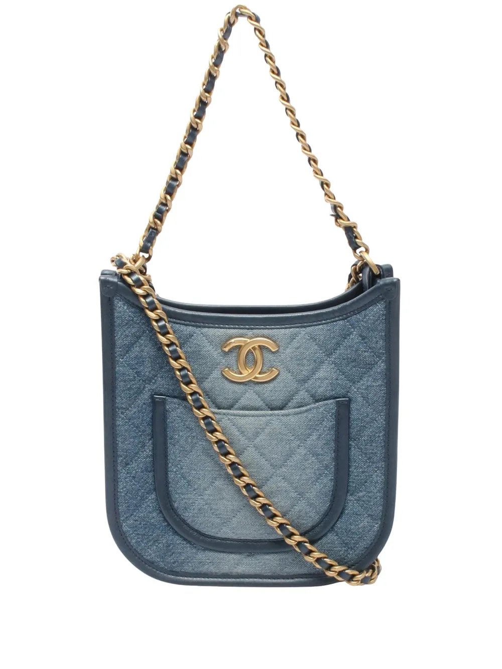2021-2026 Small CC Quilted Denim Front Pocket Chain Hobo Bag satchel
