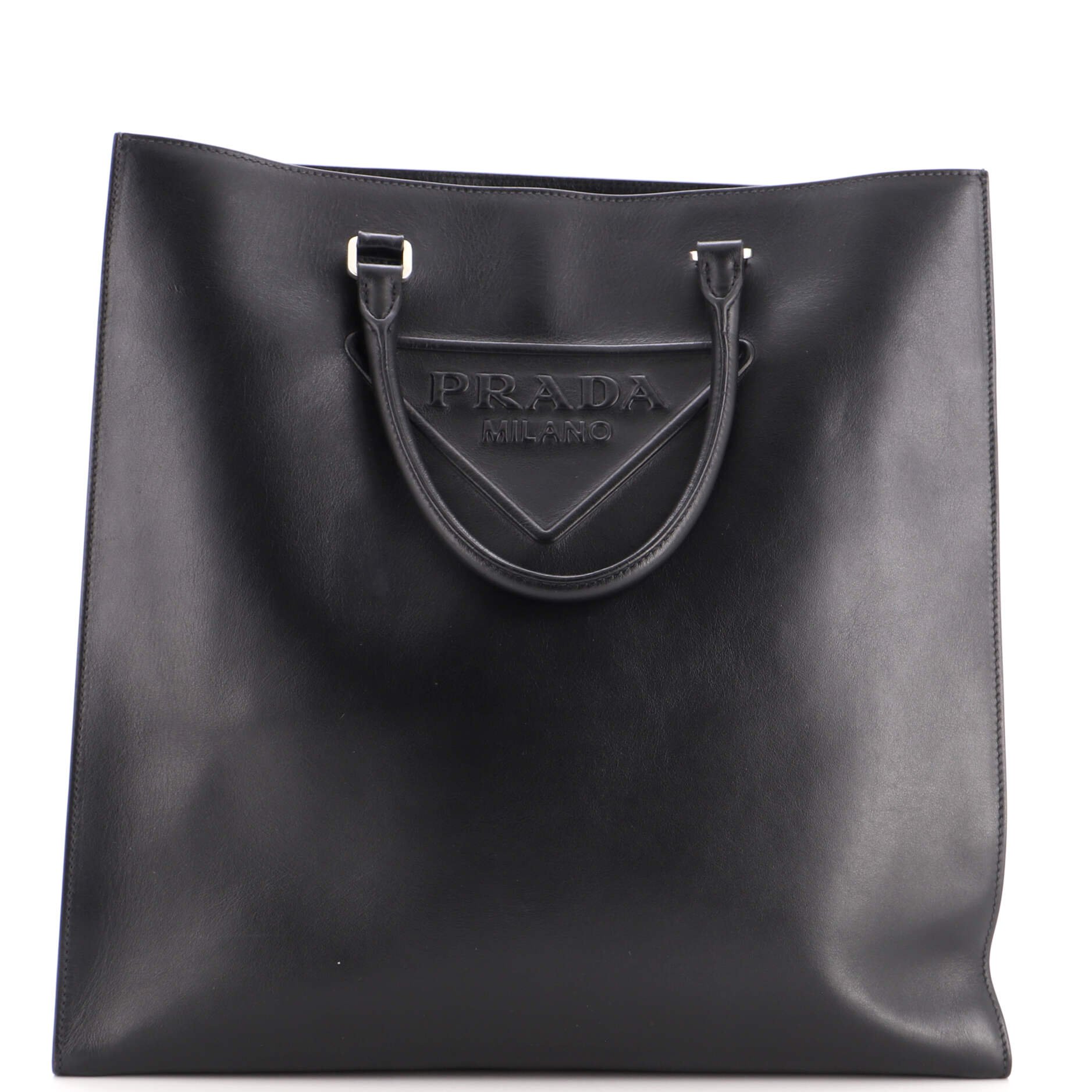 Triangle Logo Convertible Open Tote Leather Large