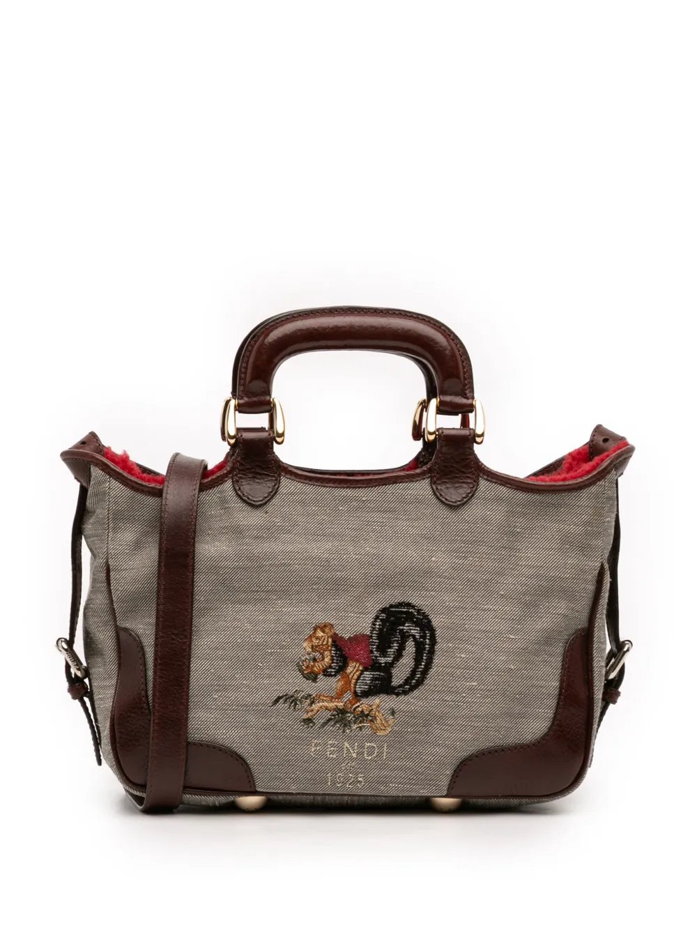 Fendi 2000-2010 Embroidered Canvas Squirrel satchel