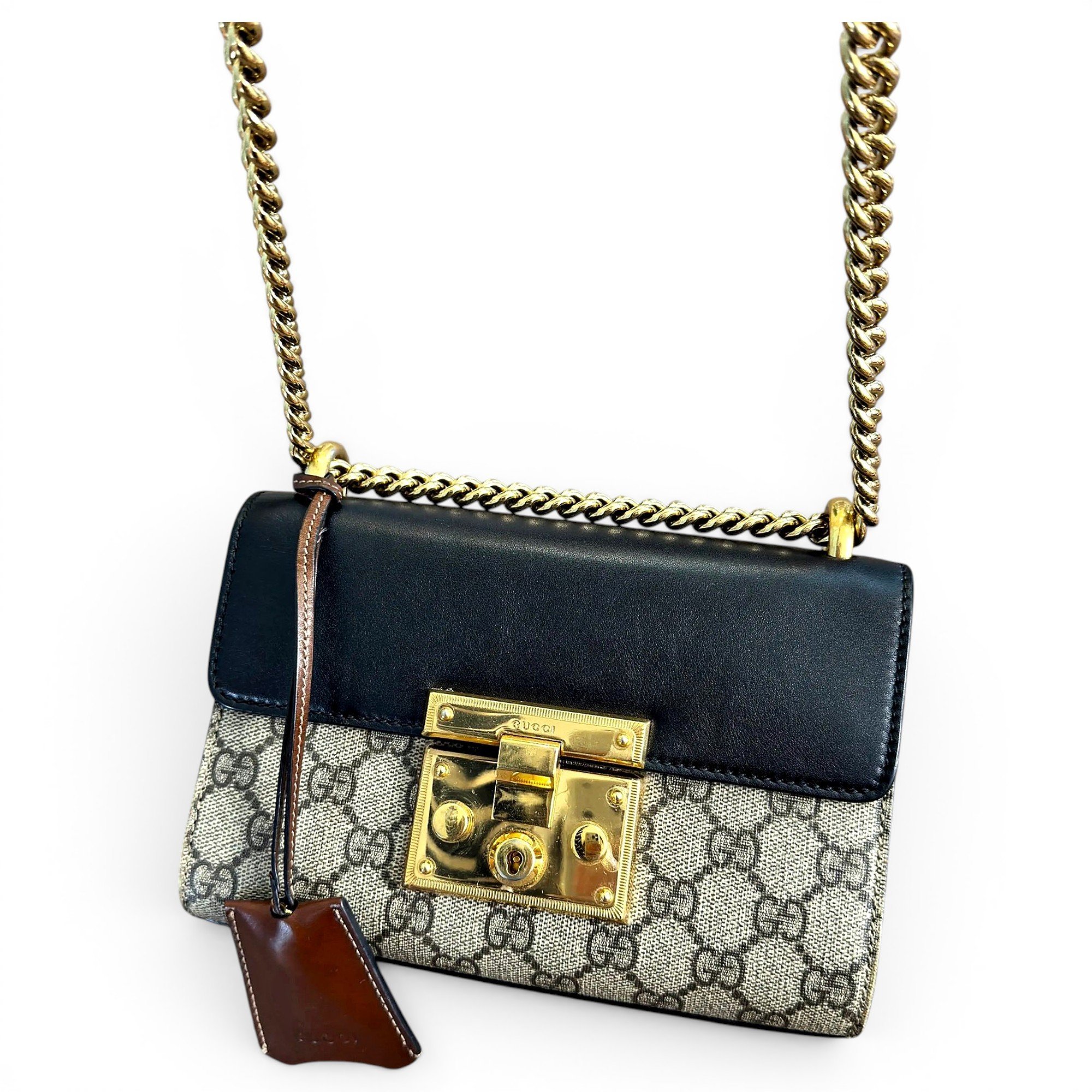 Padlock leather crossbody bag